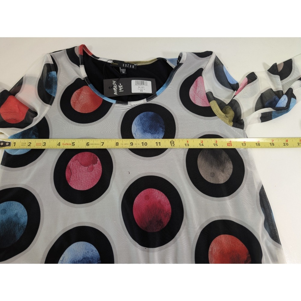 NWT Kozan Lori Planets Drop Waist Dress Mesh Slv XS Art To Wear Whimsical Boho‎ - Picture 15 of 16
